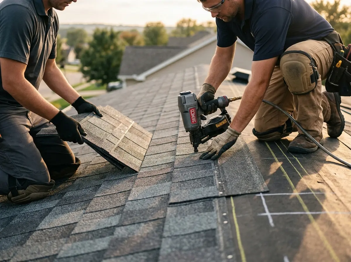 Professional roofer working on a residential roof in Auburndale